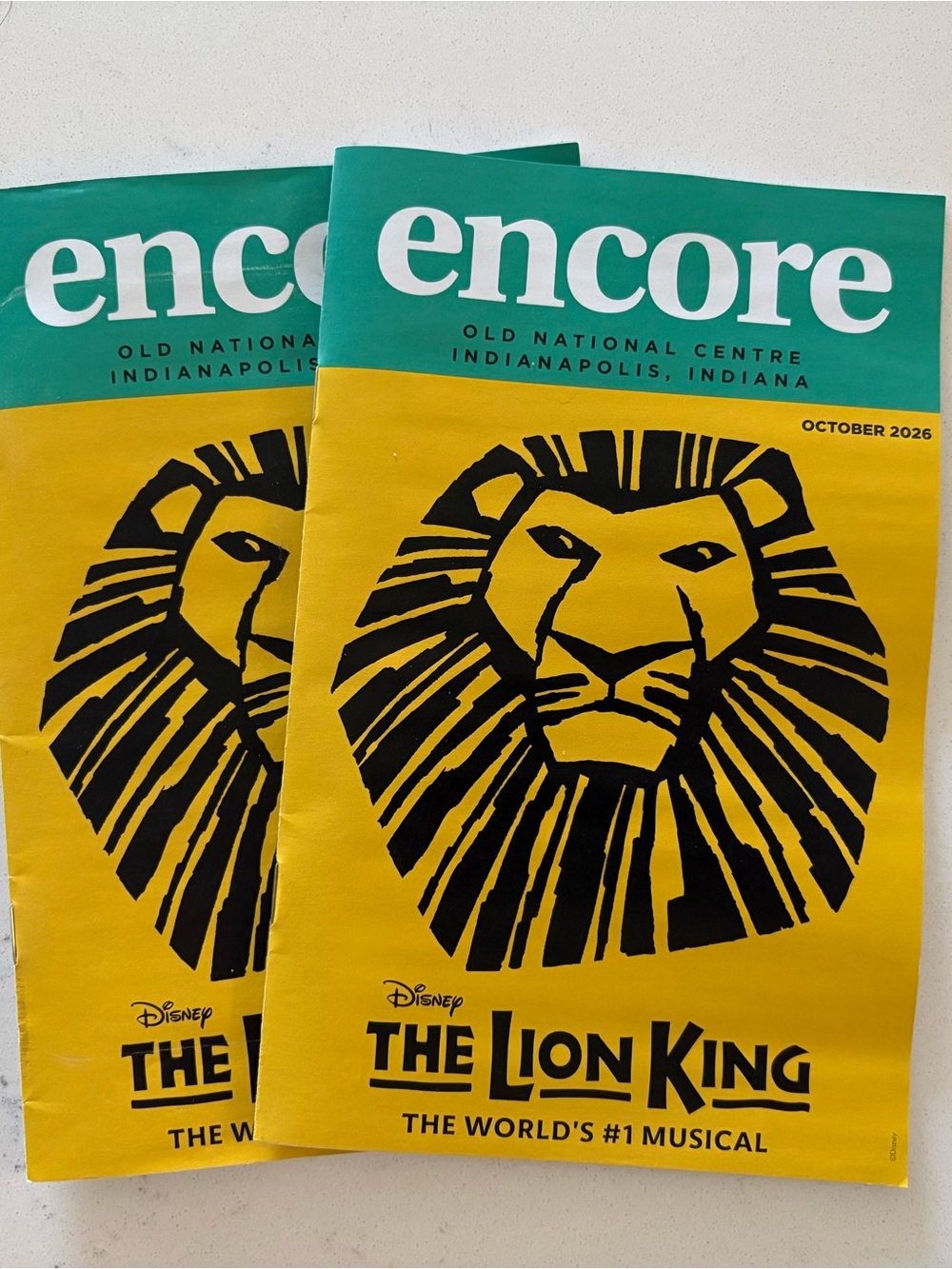 Encore Disney’s The Lion King Playbill, set of 2, Indianapolis, Indiana, New